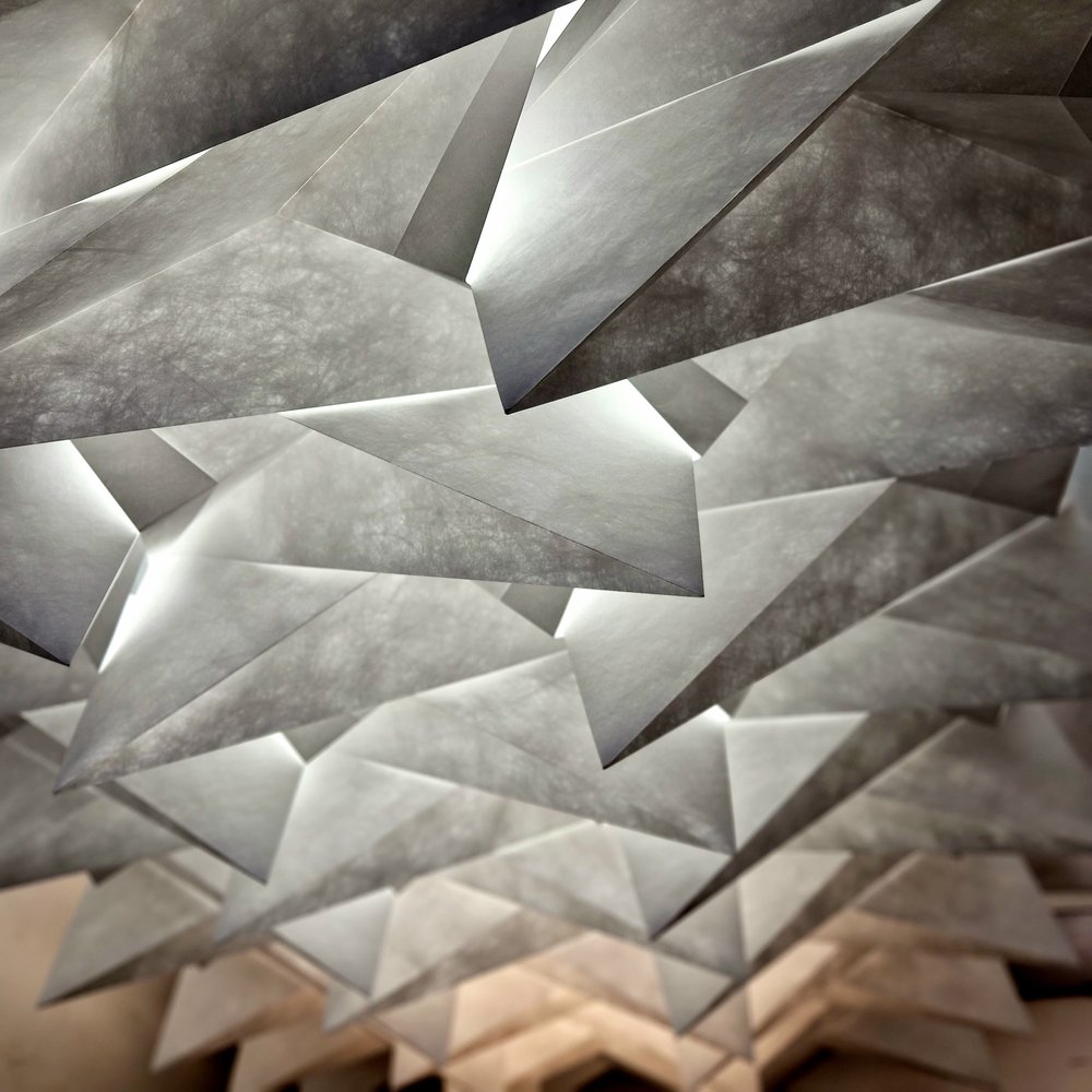 Origami lightscape immersive installation at Material Matters, by Fung & Bedford